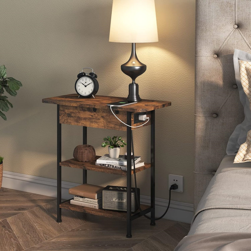 End Table With Charging Station, Flip Top Side Table With Usb Ports And Outlets, Nightstand For Small Spaces, Bedside Tables With Storage Shelf For Living Room, Bedroom