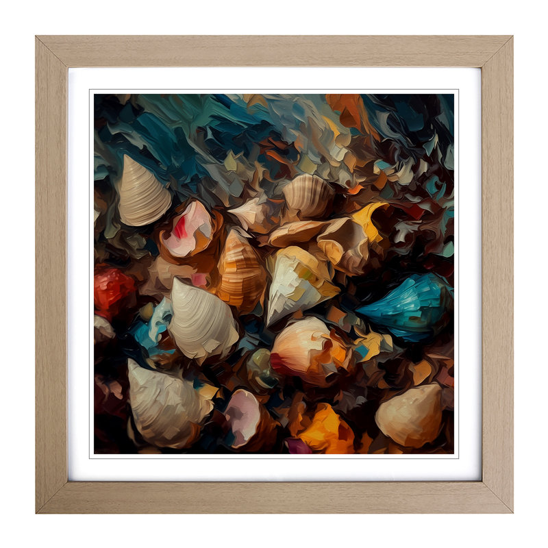 Seashell Impressionism No.1 - Single Picture Frame Print on Wood, Black