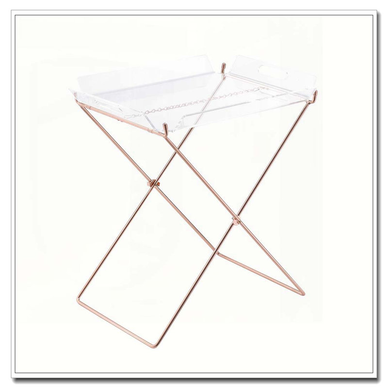 Table-plateau transparente et cuivrée avec plateau amovible