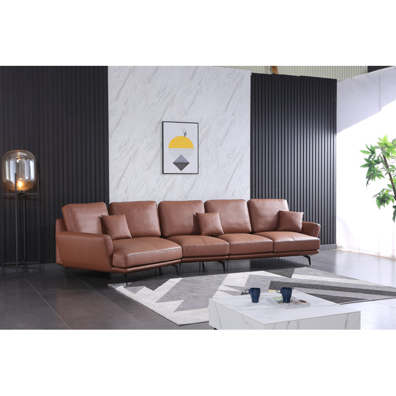 Galaxy Sectional, Russet Brown Genuine Leather, Left Hand Facing