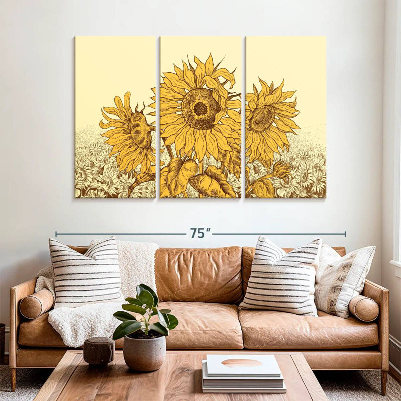 Champ de tournesols rétro Alvord, H 42 po x l 65 po
