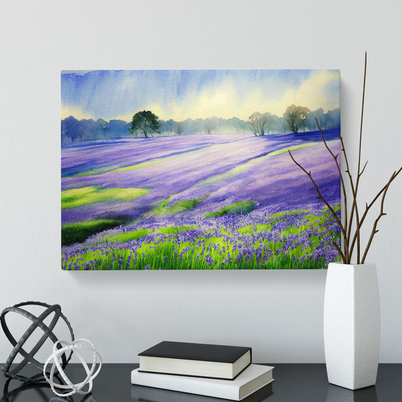 Bluebell Field In Watercolour Vol.4 - Wrapped Canvas Painting, 40cm H x 60cm W x 3cm D