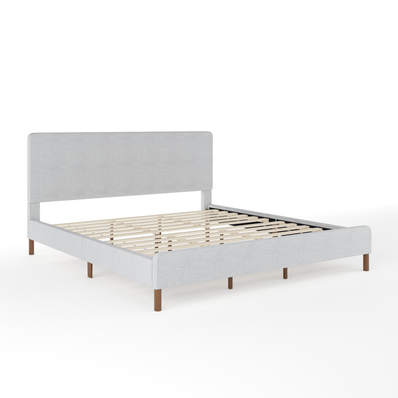 King Gray Linen Upholstered Platform Bed with Wood Frame