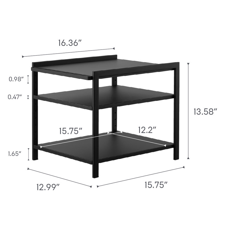 Black Adjustable Three-Tier Steel Cabinet Storage Rack