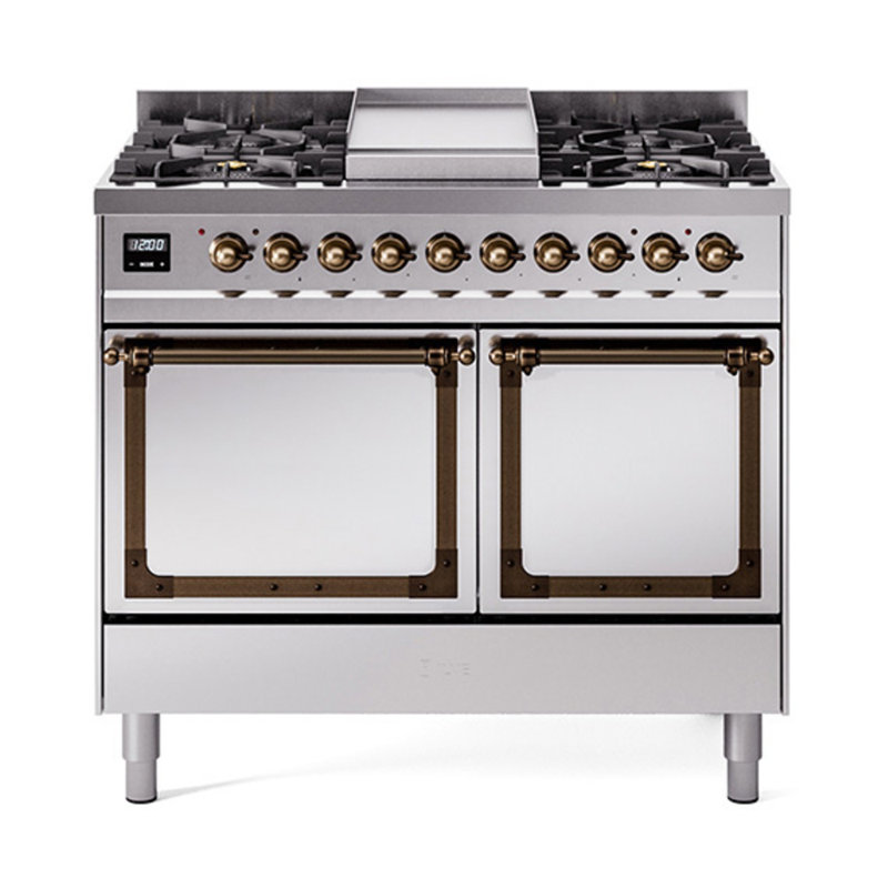 ILVE Nostalgie II Noblesse 40 in Dual Fuel Range, Stainless Steel/Bronze, Natural Gas
