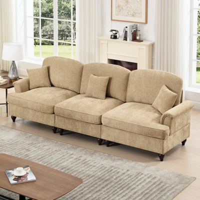 Comfortable 3-seater Sofa With Chenille Fabric And Mid-century Design, Perfect For Living Room Elegance
