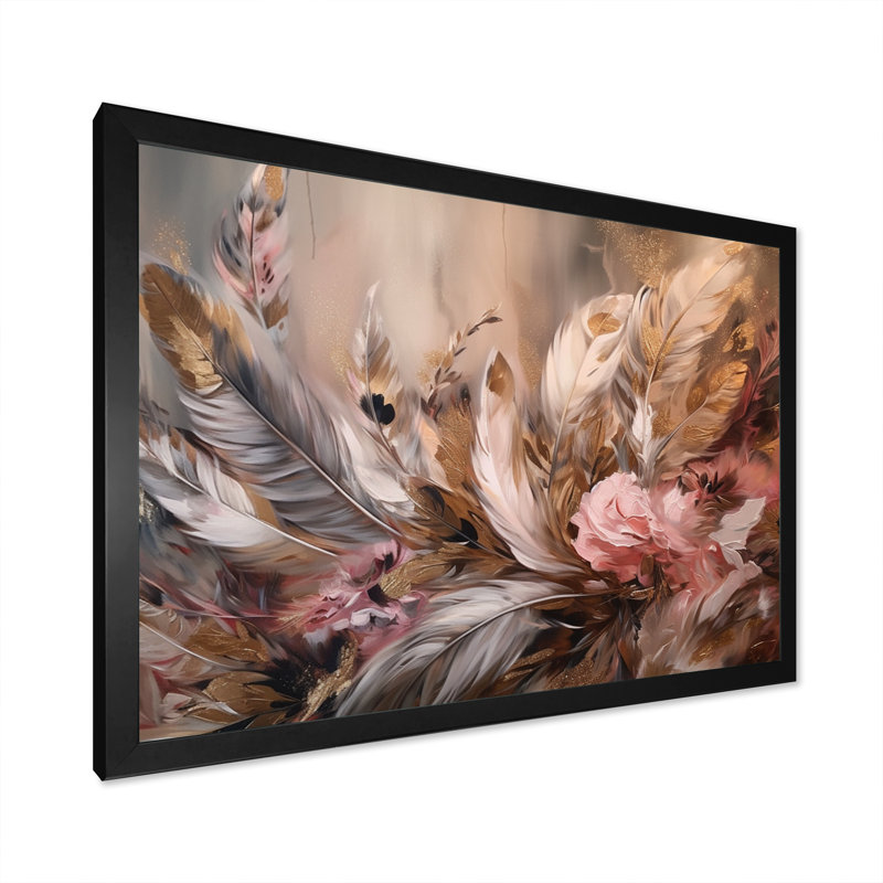 Rotonia " Gold Feather Wanderlust VI ", Black Picture Framed, 12" H x 20" W x 1" D