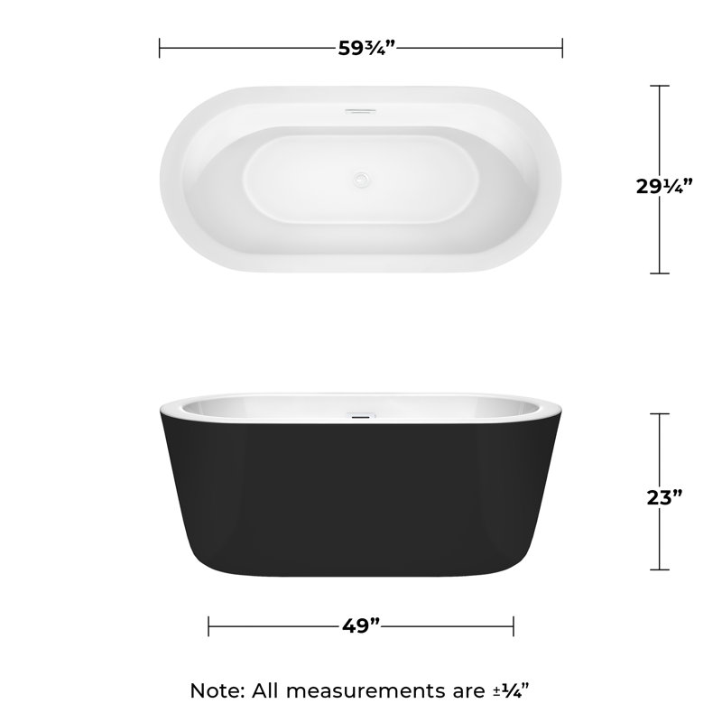 Baignoire de trempage autoportante 60 po. X 29 po. Mermaid, Noir, Blanc brillant
