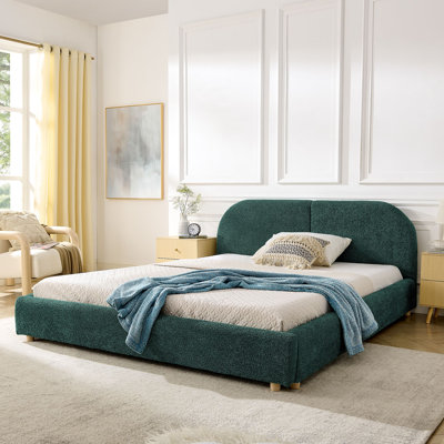 Structure de lit rembourrée de style minimaliste moderne avec tête de lit haute incurvée, tissu en fil de cercle de qualité supérieure et support de pieds robuste, matelas non inclus