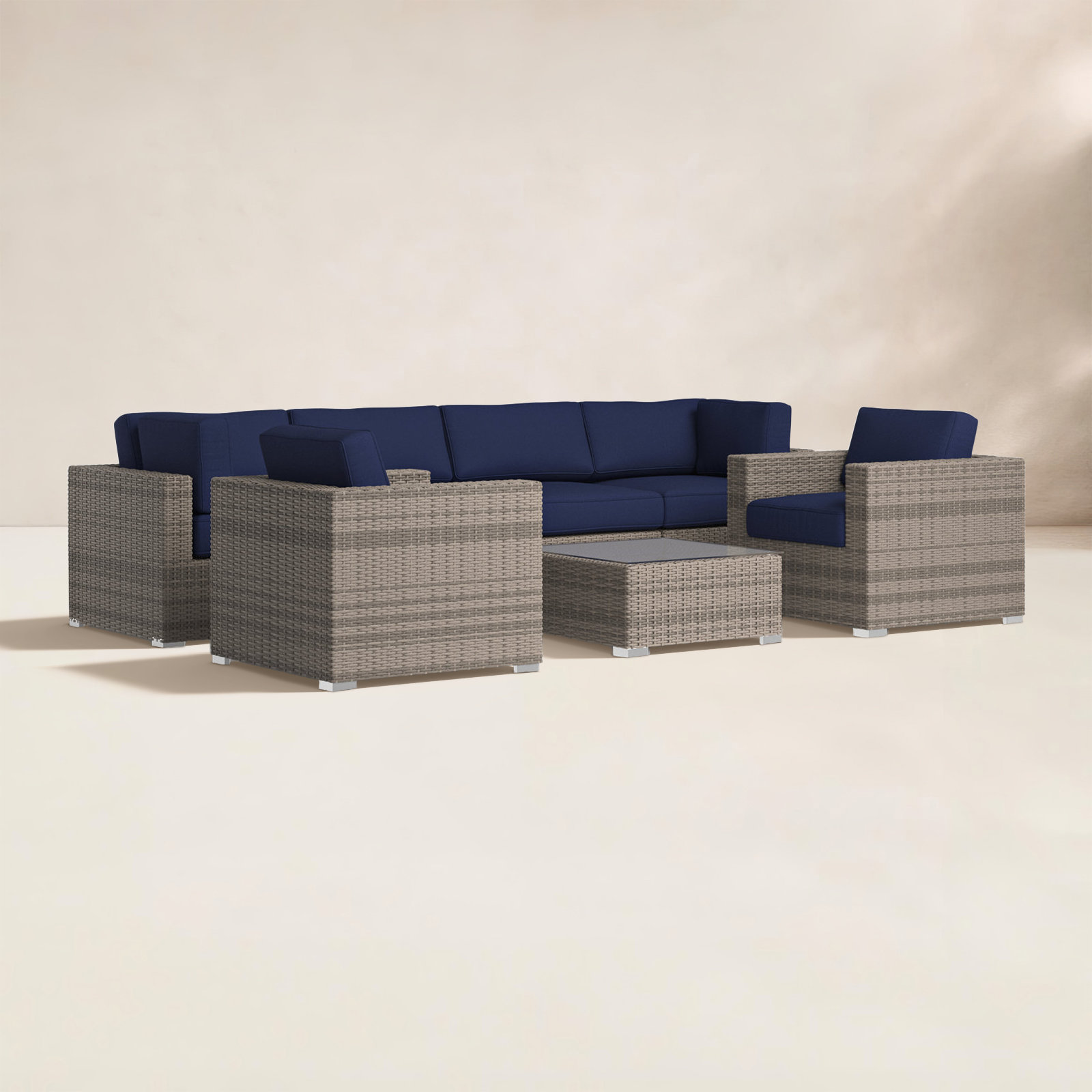 Franke 6-Person Sunbrella® Patio Seating Group, Canvas Navy Sunbrella® Canvas