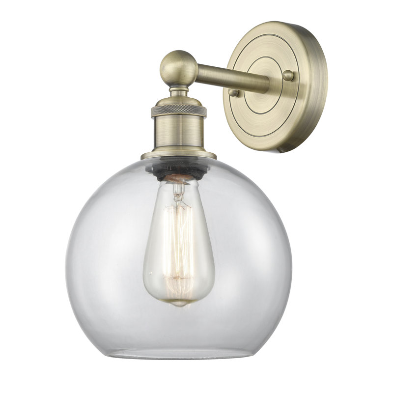 Ellington Steel Armed Sconce, Clear, Antique Brass
