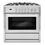 Cosmo 965AGC Series 36 in. Nebula Collection 3.8 cu. ft. Gas Range, 5 Burners, Rapid Convection Oven, Cast Iron Grates in Stainless Steel