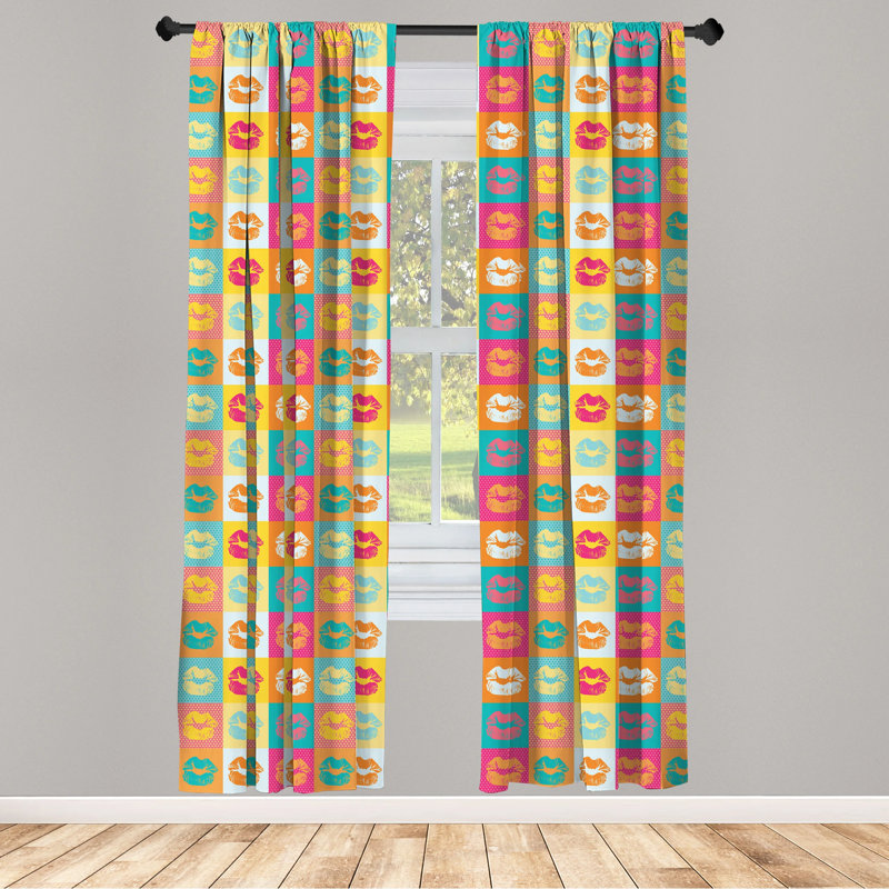 Multicolor Kiss Print Polyester Rod Pocket Curtain Panels, 28" x 63", Set of 2