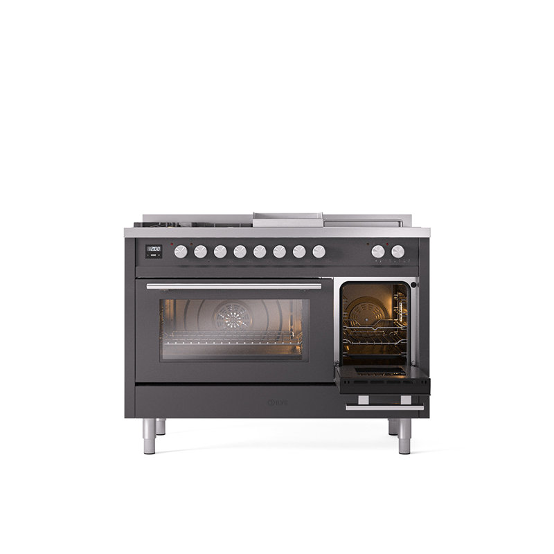 ILVE ProfessionalPlus II 48 Dual Fuel Range, knobs, Graphite Matte, Natural Gas
