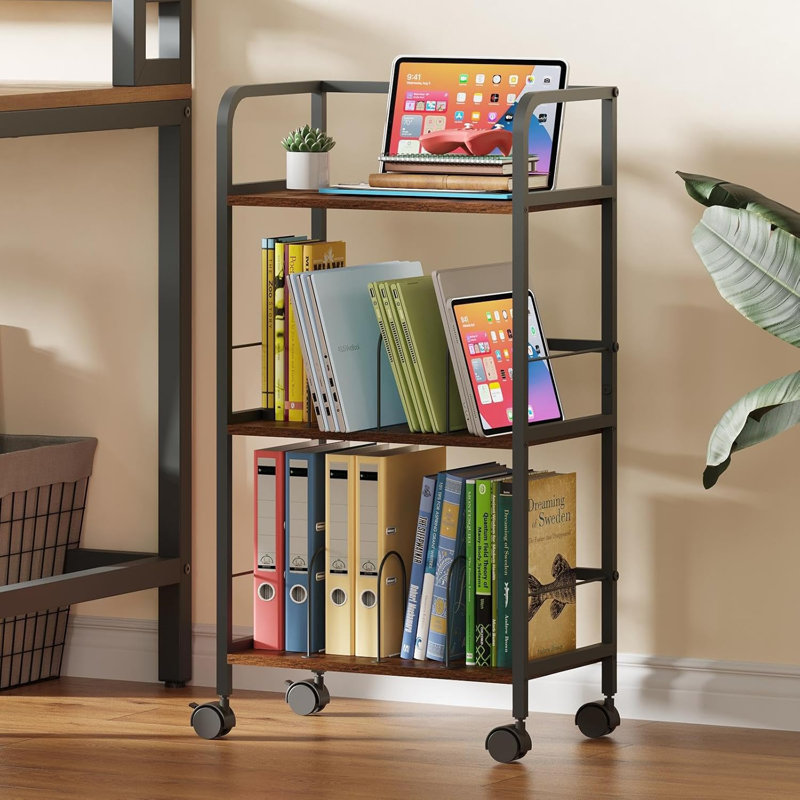 Chariot-classeur roulant avec séparateurs réglables, chariot à livres à 3 niveaux avec roulettes, support de rangement utilitaire pour le bureau, la maison et la salle de classe