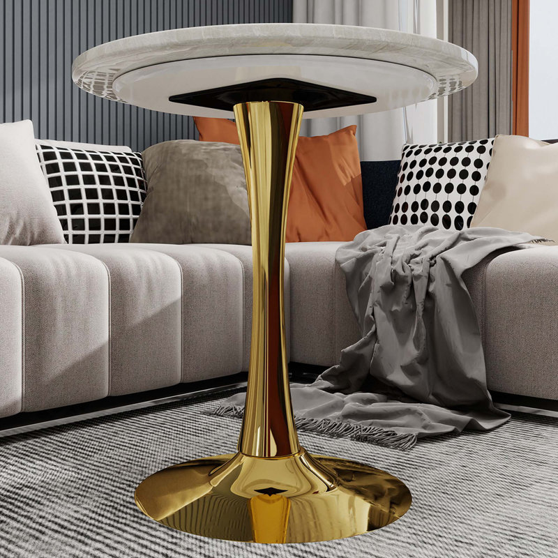 Table basse Mid-Century 27,6 po, Off White, Gold