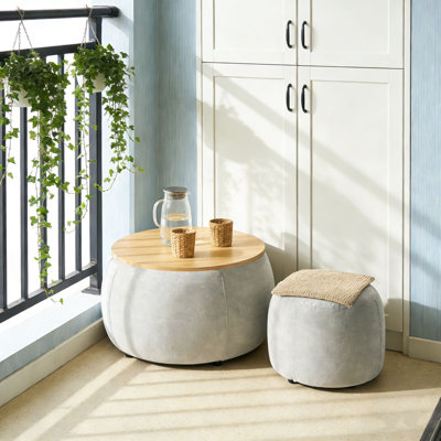 Modern Fabric Storage Stool Set, Includes Round Stool + Storage Stool