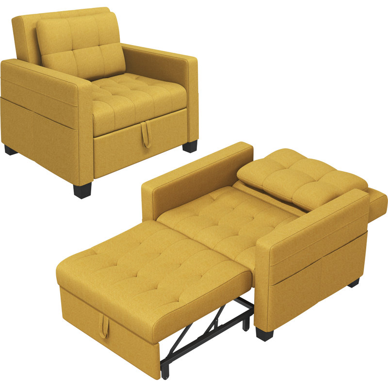 3-in-1 Convertible Sleeper Accent Chair Bed with Adjustable Backrest & Back Pillow, Yellow