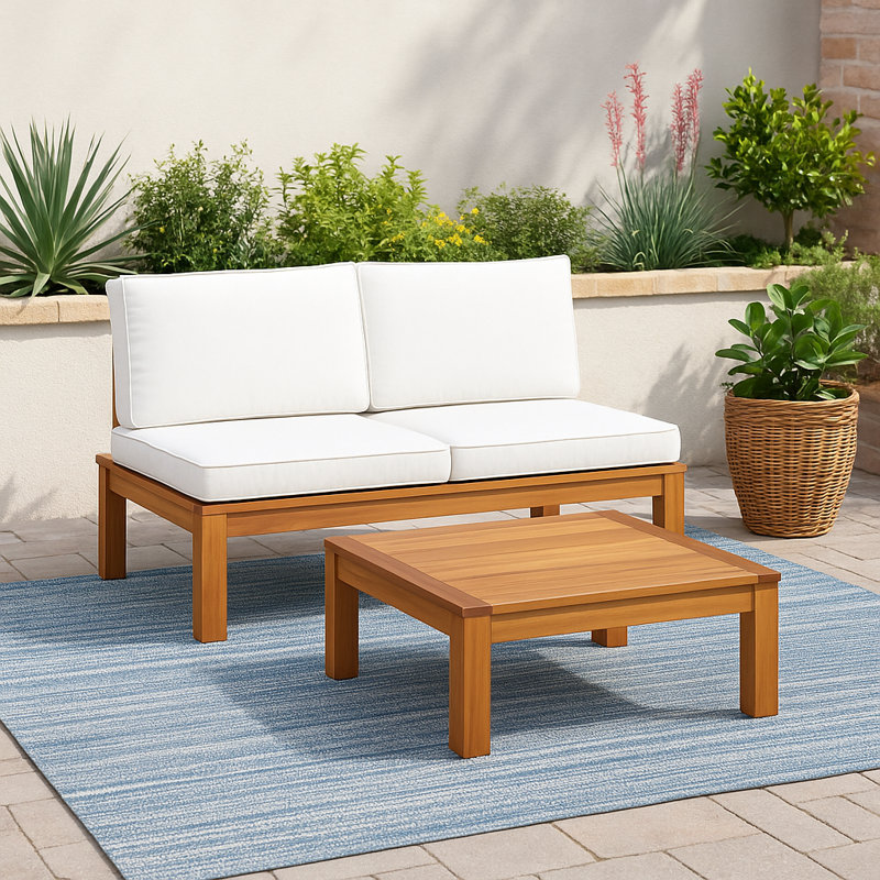 Ensemble de canapé modulaire d'extérieur en acacia massif 2 pièces - Chaise longue