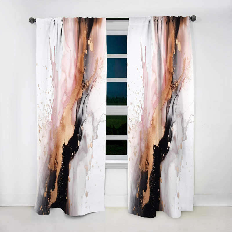 Rymill - Pink Gold Texture Splash Marble I - Abstract Marble Curtain - Velvet Room Darkening - 1 panel, 52" W x 95" L