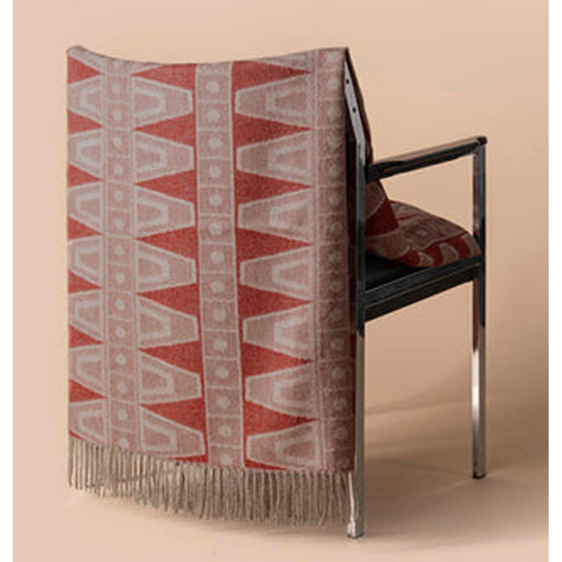 Jeté réversible 100% Baby Alpaca, Rouge / gris / blanc / argent géométrique, L 72 po x l 54 po