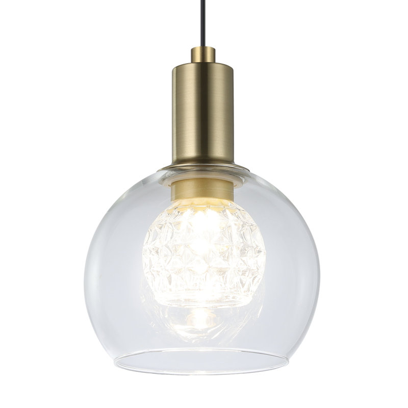 Luminaire suspendu 3 lumières à DEL noir et or brossé 3 lumières avec abat-jour en verre transparent 54 pouces Nenuphar