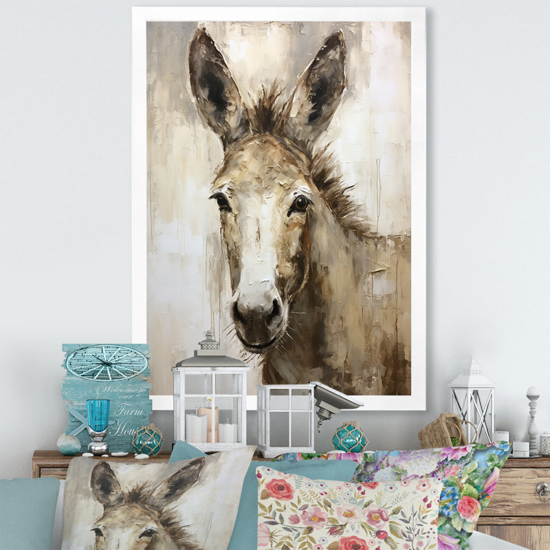 Portrait d'un âne sophistiqué sur toile, Cadre simple blanc, H 44 po x l 34 po x P 1,5 po