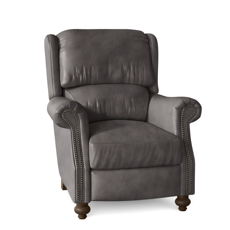 Fauteuil inclinable de 37 po Bancroft, Nickel, Pavées, Cuir véritable Outsider Raven