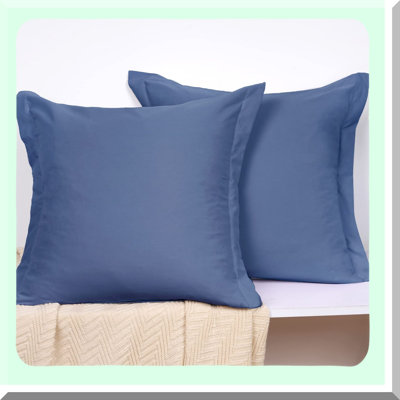 Navy Blue Microfiber Pillow Covers - Set of 2 Square Cushion Cases, Wrinkle & Fade Resistant Decorative Throw Pillowcases