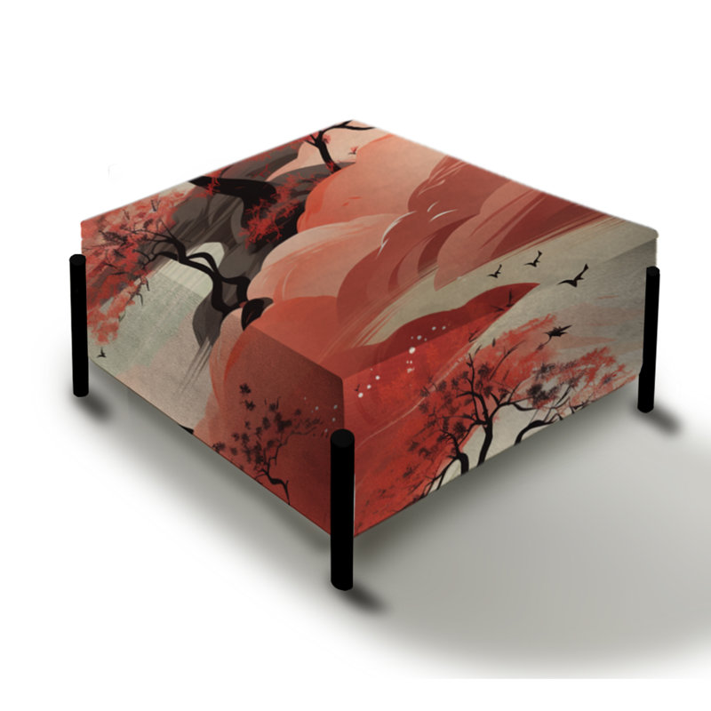 Paysage chinois avec paysage de femme - grand repose-pieds carré chinois