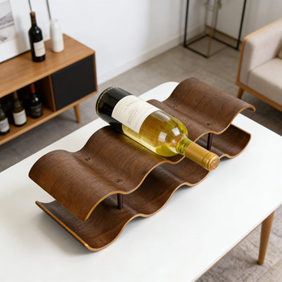2-Tier Wooden Countertop Wine Rack, Freestanding 7 Bottle Wine Holder With Wavy Design For Secure Storage In Kitchen, Pantry, Or Bar