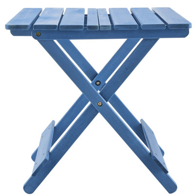 Table pliante pour le patio - Bois massif bleu, portable, peu encombrante, bois dans la cour arrière, balcon
