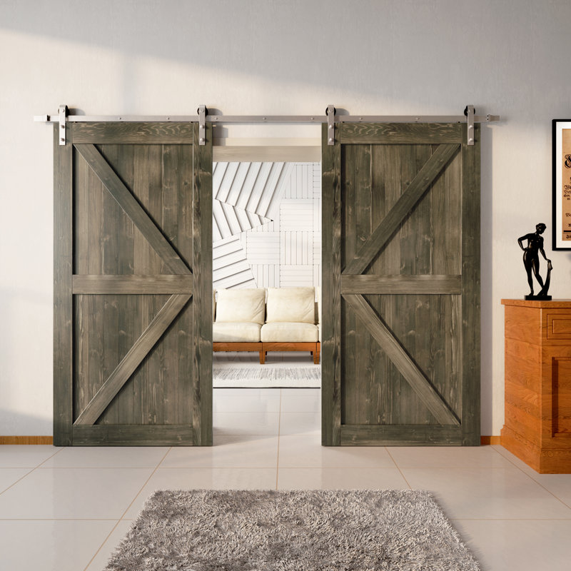 Ensemble de quincaillerie d'installation de porte en nickel massif brossé K Design, L 54 po x H 84 po, Gris
