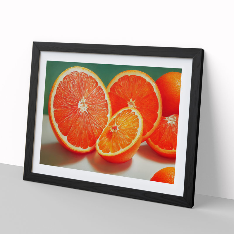 Oranges Sliced Fruit - Single Picture Frame Print, Black, 46cm H x 64cm W