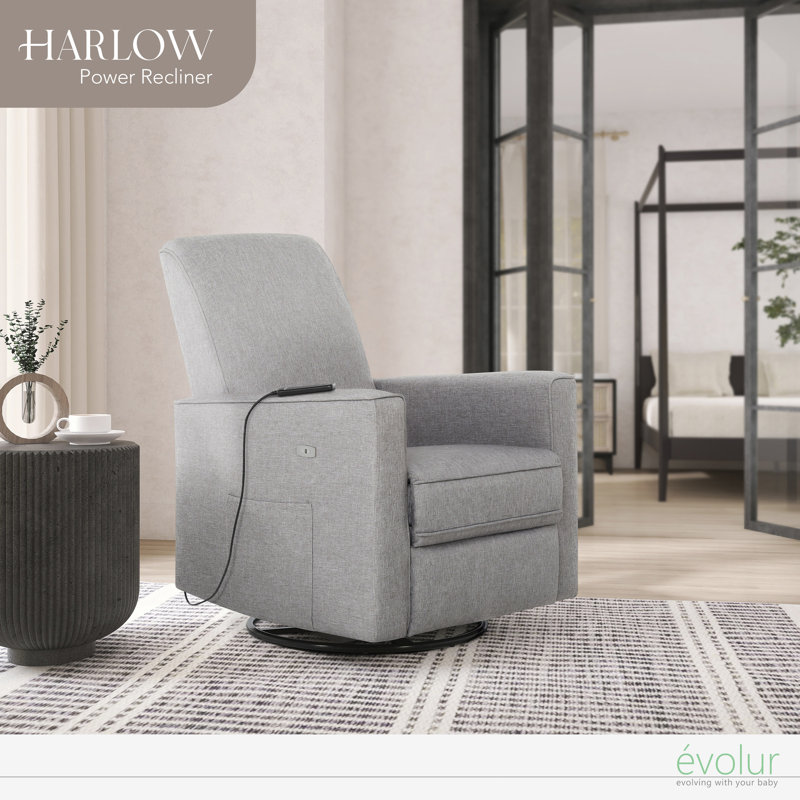 Swivel Gray Massage Recliner with Built-in USB and Metal Base