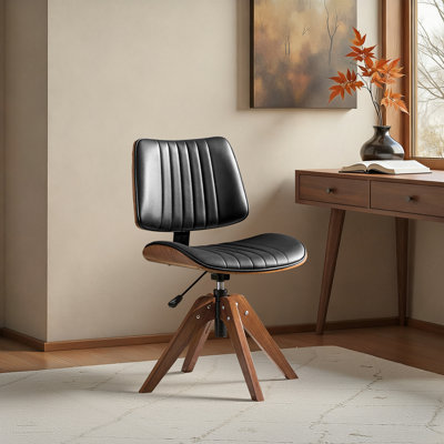 Kalene 35.75'' H Mid-century Modern Rotating Lifting Office Chair with Solid Wood Legs and Bentwood Design