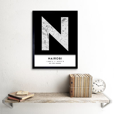 Nairobi City Map Nairobi Black & White by Wee Blue Coo - Single Picture Frame Typography