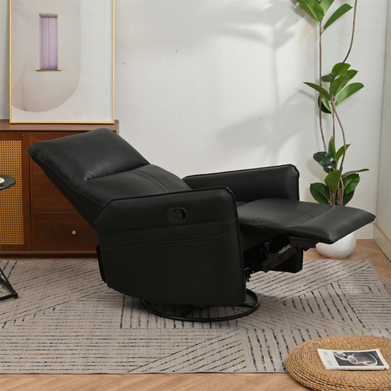 Ijahnae Faux Leather Swivel Power Recliner, Brown, Manual - Push Button