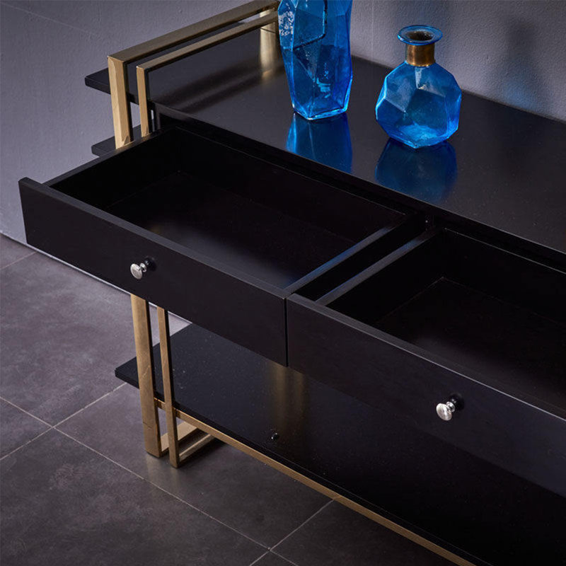 Console moderne dorée et noire, 33.46" H x 47.24" L x 17.72" W