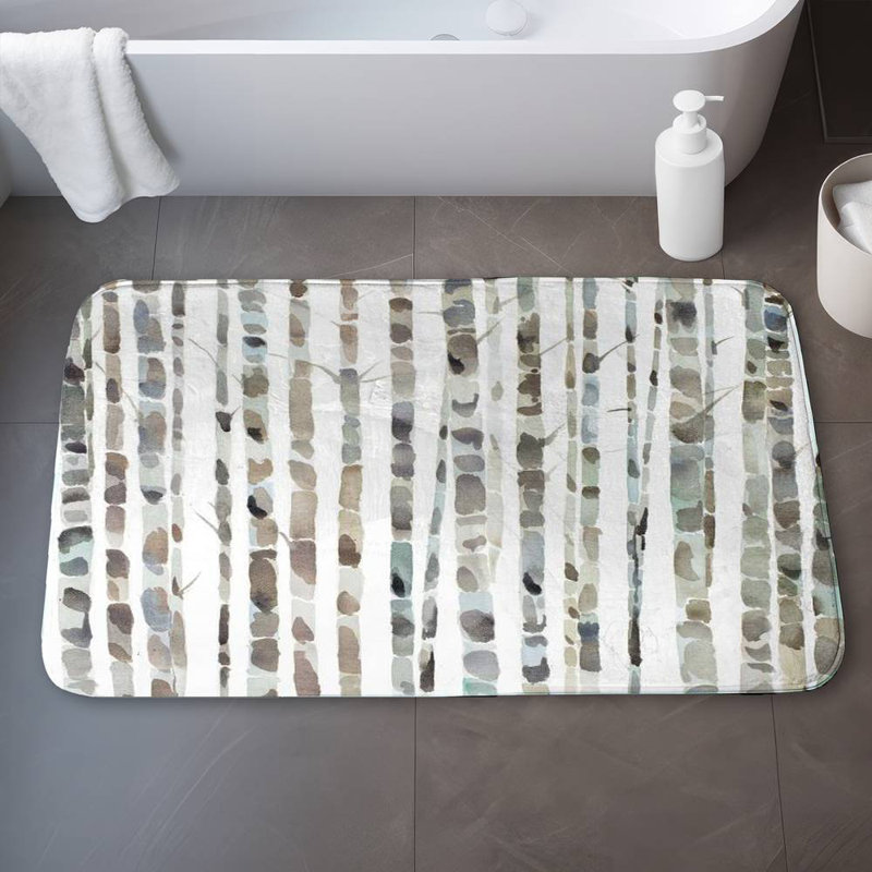 Watercolor birch tree forest Bath Mat with Non-Slip Backing - Quick Dry Memory Foam Bathroom Rug - Absorbent - Modern Plush Spa-Style - Machine Washable