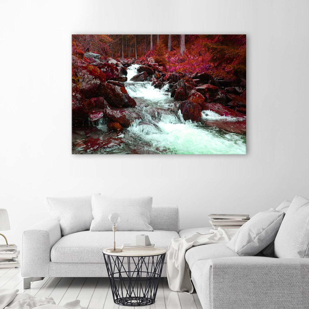 Leinwandbild Mountain Stream Forest Red