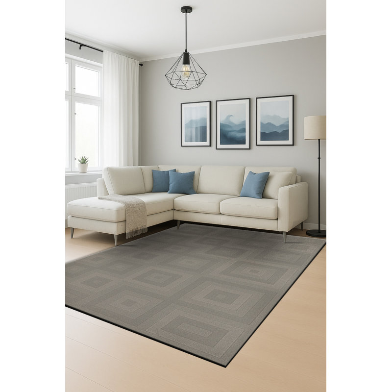 Tapis gris tissé à motif géométrique lavable Mosso, 3'11" x 5'11"
