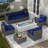 9 Pieces Sofa Sectional Seating Group with Cushions and Fire Pit Table-419026372