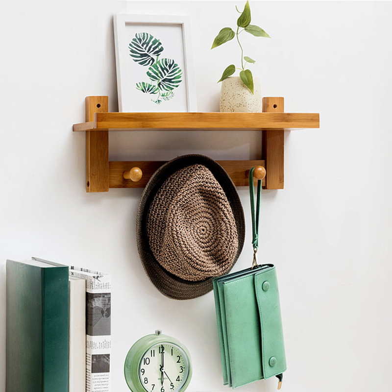 Solid Wood Wall Organizer with Key Hooks