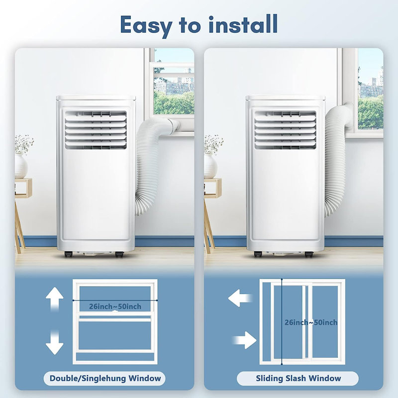 10,000 BTU Portable Air Conditioner with LCD Remote, Ultra Quiet,Dehumidifier,Cools 450 Sq.Ft,24H Timer, Anti-Frozen Protection,for Bedroom,Livingroom,Apartment,Garage 