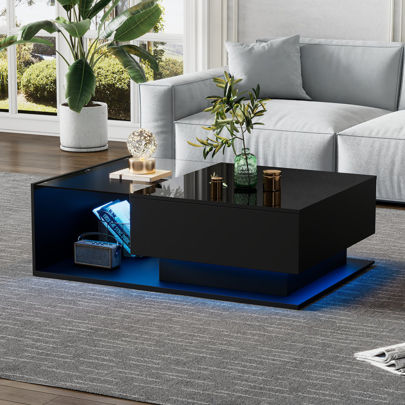 Pedestal Coffee Table with Storage, Black