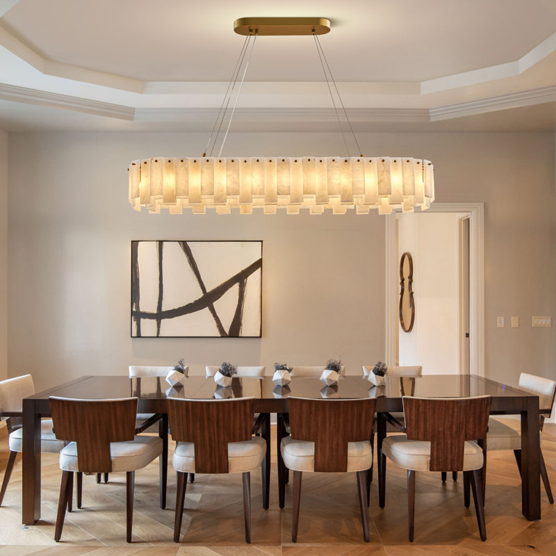 47.2" Rectangular Alabaster Kitchen Island Gold Chandeliers(Bulbs Included)