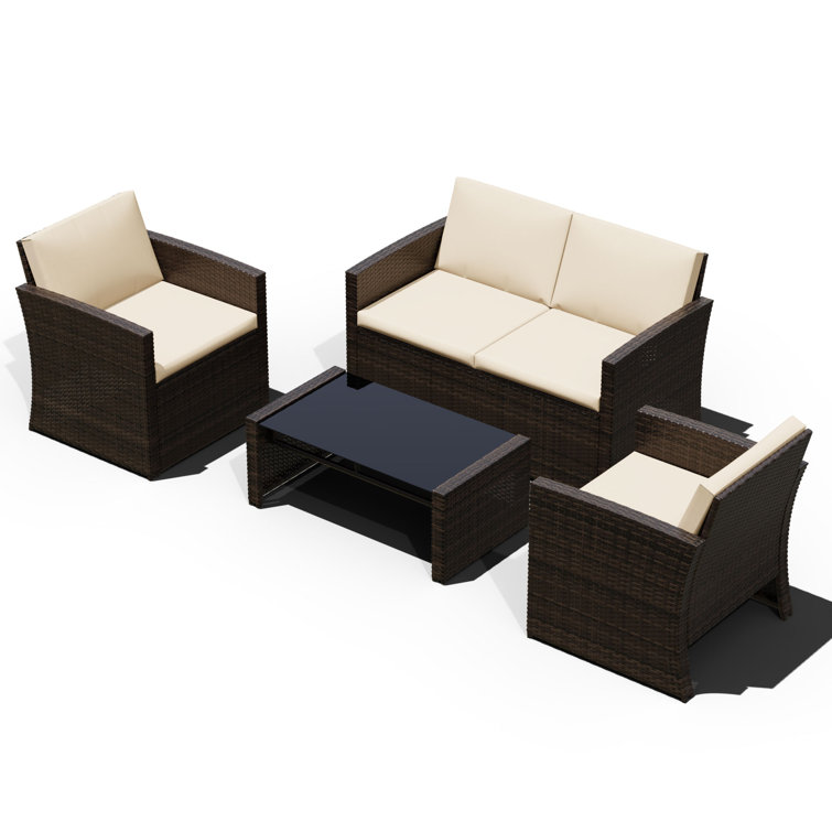 4 Pieces Sofa And Table Set With Cushion