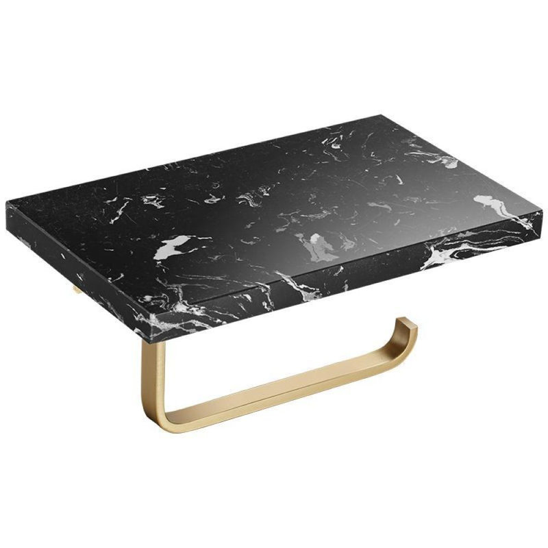 Kamen - Porte-rouleau et tablette en marbre et laiton massif, Black