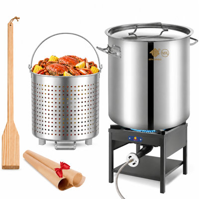 ARC 84QT Stainless Steel Seafood Pot,200K BTU Cast Iron Propane Burner,36" Wood Mixing Paddle for Outdoor Deep Fryer-Turkey Fryer Crab Crawfish Shrimp Lobster